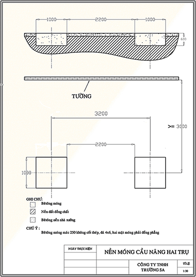 bản vẽ móng cầu nâng 2 trụ